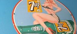 Vintage 7 Up Soda Porcelain Sign Piggly General Store Gas Oil Pump Plate Sign