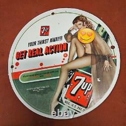 Vintage 7up Soda Pop Porcelain Gas & Oil Station Pump Plate Garage Man Cave