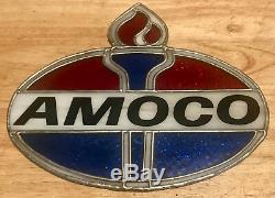 Vintage AMOCO Gas & Oil Leaded Stained Glass Type Sign NICE RARE HARD TO FIND