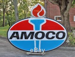 Vintage AMOCO Gasoline, Gas & Oil, 8' X 5' Hanging Lighted Service Station Sign