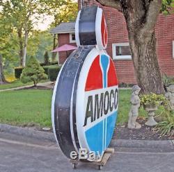 Vintage AMOCO Gasoline, Gas & Oil, 8' X 5' Hanging Lighted Service Station Sign