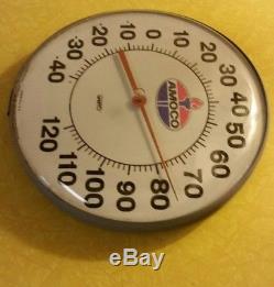 Vintage AMOCO round metal domed advertising thermometer sign oil gas station vw