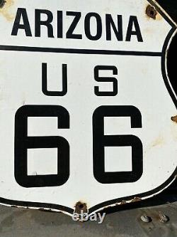 Vintage ARIZONA US ROUTE 66 Porcelain Sign Transit Highway Gas Oil Road Shield
