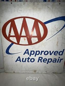 Vintage Aaa Approved Auto Repair Double Sided Metal Advertising Sign Americana