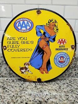 Vintage Aaa Porcelain Sign Automobil Club California Insurance Service Gas Oil