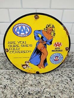 Vintage Aaa Porcelain Sign Automobil Club California Insurance Service Gas Oil