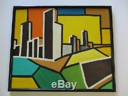 Vintage Abstract Painting Urban Industrial City Modernism Expressionism Signed