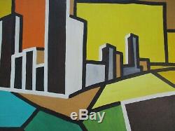 Vintage Abstract Painting Urban Industrial City Modernism Expressionism Signed