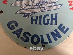Vintage Ace High Aviation Gasoline Porcelain Gas Pump Sign Midwest Oil Co