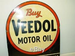 Vintage Advertising Buy Veedol Motor Oil Sign, Gas Oil, Original Two Sided Heavy