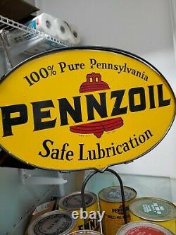 Vintage Advertising Pennzoil Metal GAS Oil Can Display Rack 2-SIDED with oil can