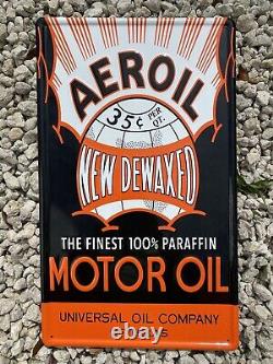Vintage Aeroil Embossed Sign Porcelain Texas Motor Oil Gas Service Tin Tacker