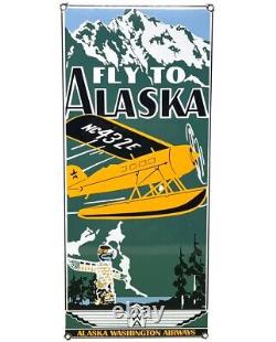 Vintage Alaska Airlines Porcelain Sign Aviation Washington Airplane Airport Gas