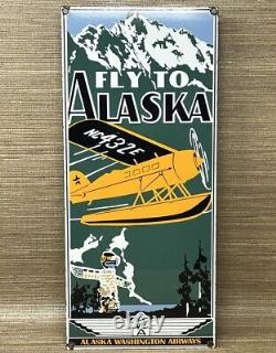 Vintage Alaska Airlines Porcelain Sign Aviation Washington Airplane Airport Gas