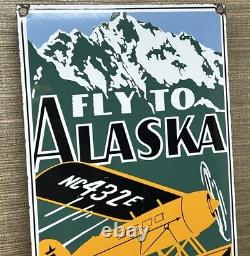 Vintage Alaska Airlines Porcelain Sign Aviation Washington Airplane Airport Gas