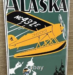 Vintage Alaska Airlines Porcelain Sign Aviation Washington Airplane Airport Gas