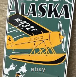 Vintage Alaska Airlines Porcelain Sign Aviation Washington Airplane Airport Gas