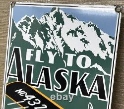 Vintage Alaska Airlines Porcelain Sign Aviation Washington Airplane Airport Gas