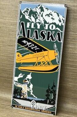 Vintage Alaska Airlines Porcelain Sign Aviation Washington Airplane Airport Gas