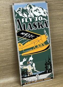 Vintage Alaska Airlines Porcelain Sign Aviation Washington Airplane Airport Gas