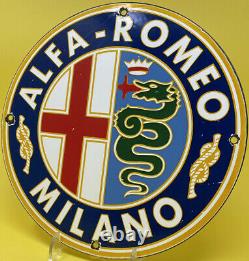 Vintage Alfa-romeo Porcelain Dealership Sign Sales Service Gas Station Pump Oil