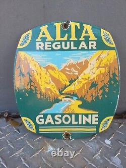 Vintage Alta Gasoline Porcelain Sign Regular Fuel Gas Station Service Plaque