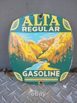 Vintage Alta Gasoline Porcelain Sign Regular Fuel Gas Station Service Plaque