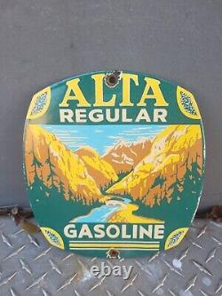 Vintage Alta Gasoline Porcelain Sign Regular Fuel Gas Station Service Plaque