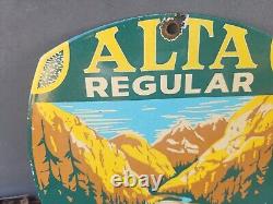 Vintage Alta Gasoline Porcelain Sign Regular Fuel Gas Station Service Plaque