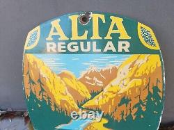 Vintage Alta Gasoline Porcelain Sign Regular Fuel Gas Station Service Plaque