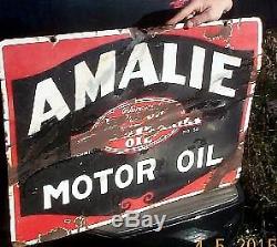 Vintage Amalie Motor Oil Metal Porcelain Sign Gas Gasoline Service Station 28X20