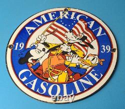 Vintage American Gasoline Porcelain Goofy Walt Disney Gas Service Pump Sign