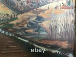 Vintage American Landscape Oil Painting Mid West. Missouri, Iowa WPA era, signed