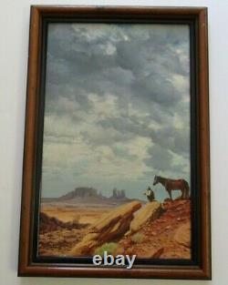 Vintage American Landscape With Cowboy Desert Horse Rock Formations Western Art