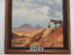 Vintage American Landscape With Cowboy Desert Horse Rock Formations Western Art