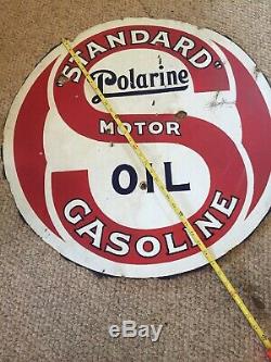 Vintage Americana 1920s Standard polarine gas oil porcelain sign. Double Sided