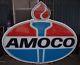Vintage Amoco Gasoline & Oil, 8 1/2' X 7' Lighted Service Sign With Torch