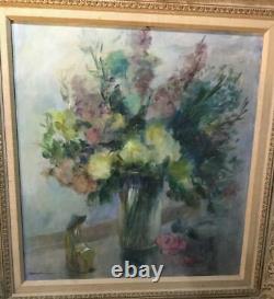 Vintage Antique Floral Bouquet Still Life Oil Painting On Canvas Artist Signed