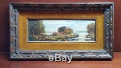 Vintage / Antique Landscape Impressionist Oil Painting On Board 4 x 12, Signed