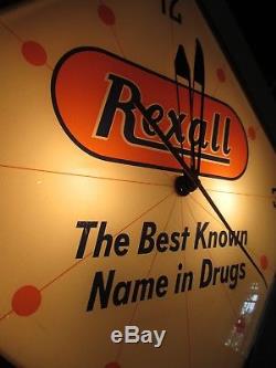Vintage Antique REXALL DRUG STORE Light Up Pam Clock Soda Sign Gas OilWOWLQQK
