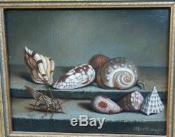 Vintage Antique Sea Shell Oil Painting Beach House Decor Signed