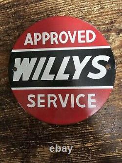 Vintage Approved Willys Service Gas Station Sign Porcelain Sign 6 In Diameter