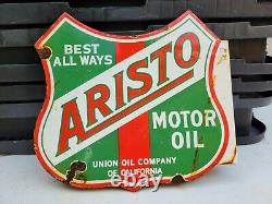 Vintage Aristo Porcelain Flange Sign Union Oil Of California Gas Advertising