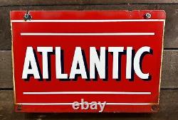 Vintage Atlantic Gas And Oil Porcelain Hanging Sign Single Sided 13