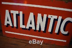 Vintage Atlantic Gas Oil 2 Sided Porcelain Sign 6ft nice shape Service Station