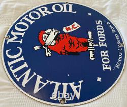 Vintage Atlantic Motor Oil For Ford's Porcelain Sign Gas Station Pump Service