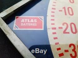 Vintage Atlas Esso Gas Oil Battery Tire Metal Thermometer Sign 12x12 Antifreeze
