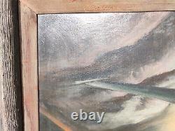 Vintage Aviation Oil On Board Painting Signed Airplane Jet Fighter Mig 34x32