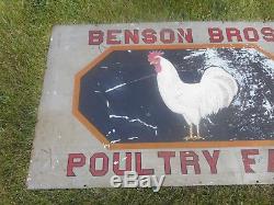 Vintage BENSON BROS POULTRY CHICKEN FARM Painted PORCELAIN POLARINE OIL SIGN