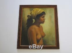 Vintage Bali Indonesia Nude Portrait Painting Dullah Style Signed Mystery Artist